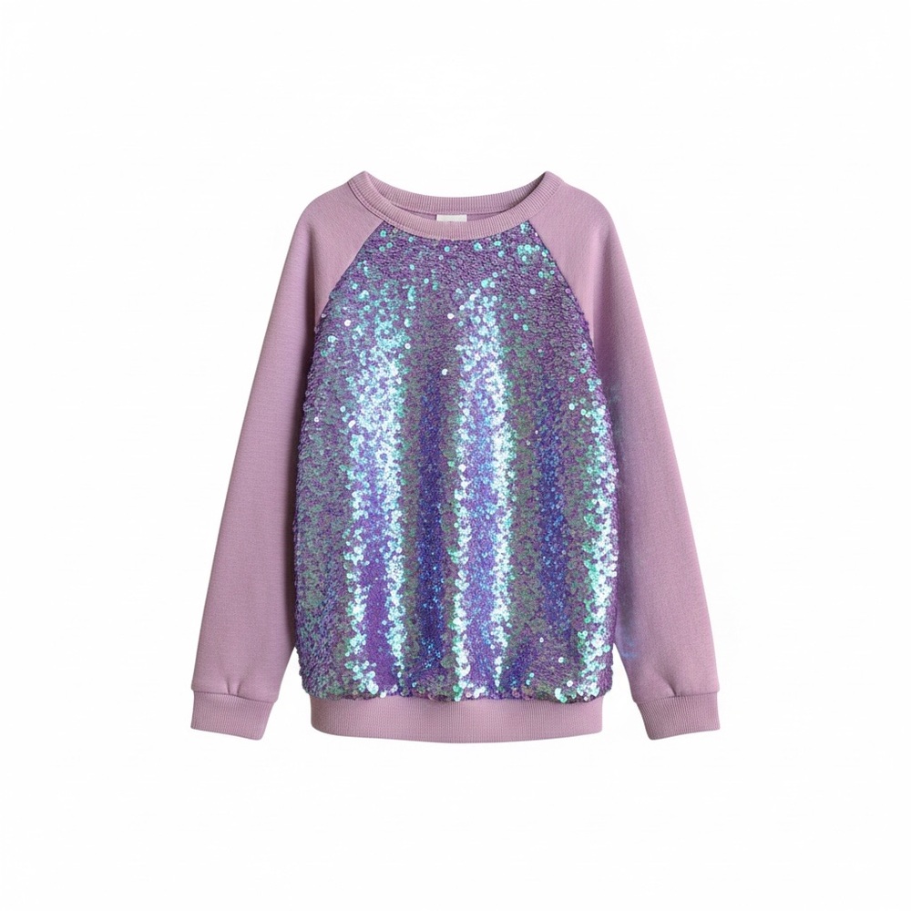 Girls Lavender Sweatshirt with Iridescent sequins size 6 - Picture 2 of 3